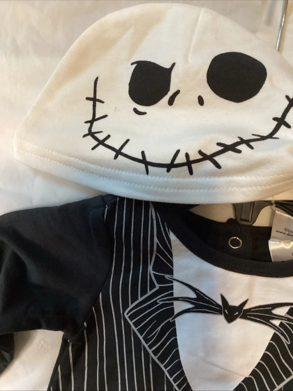 Disney Black & White Jack Skellington Pinstripe Baby Footie with Hat - Picture 3 of 5